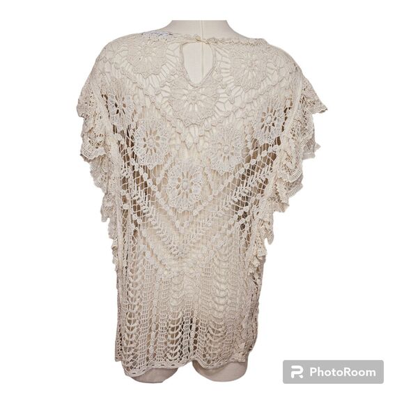 Ivory crochet shear hippie top anthropologie womens large shirt - Picture 3 of 3
